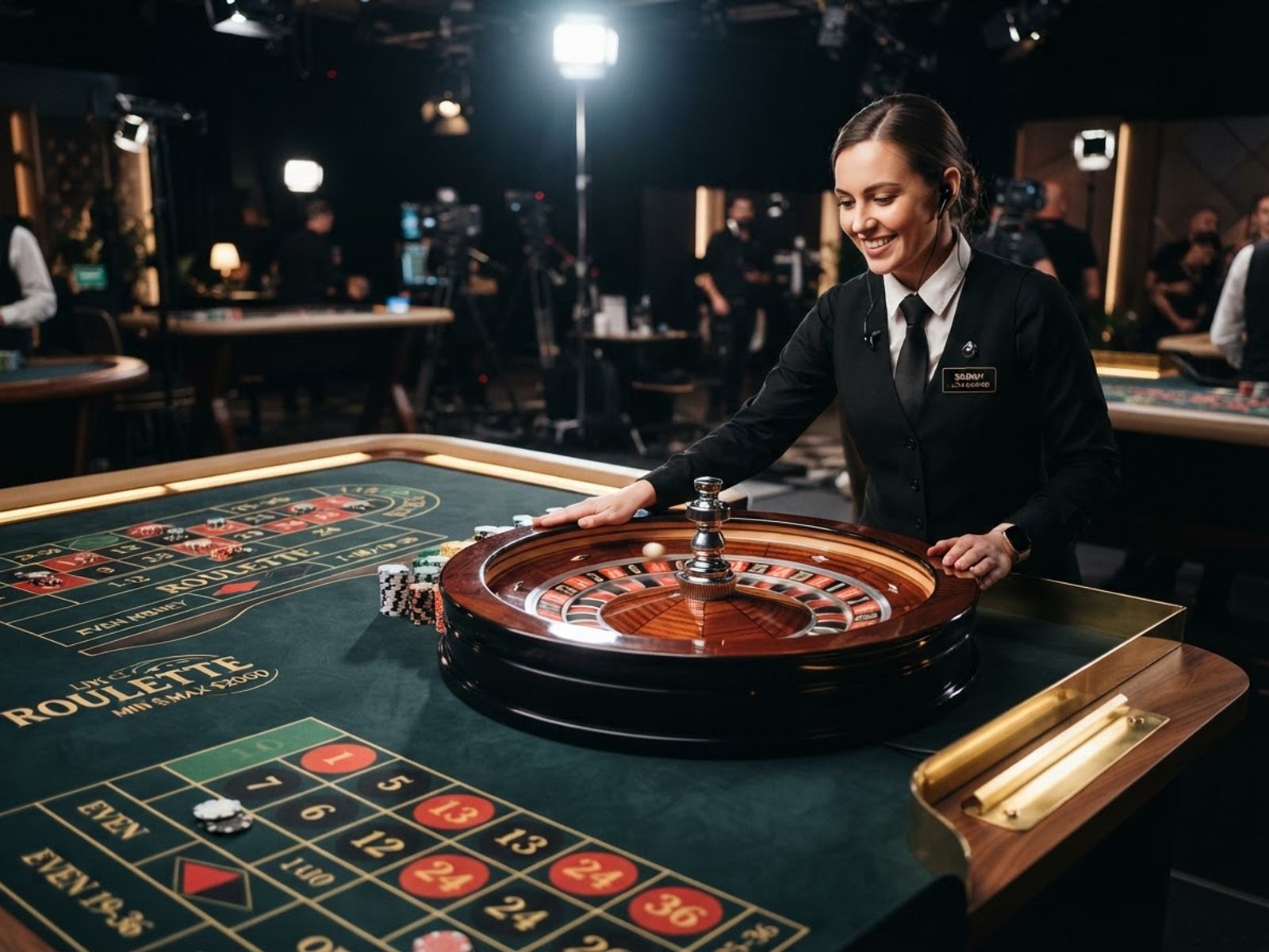 Mesa de ruleta casino en vivo con crupier