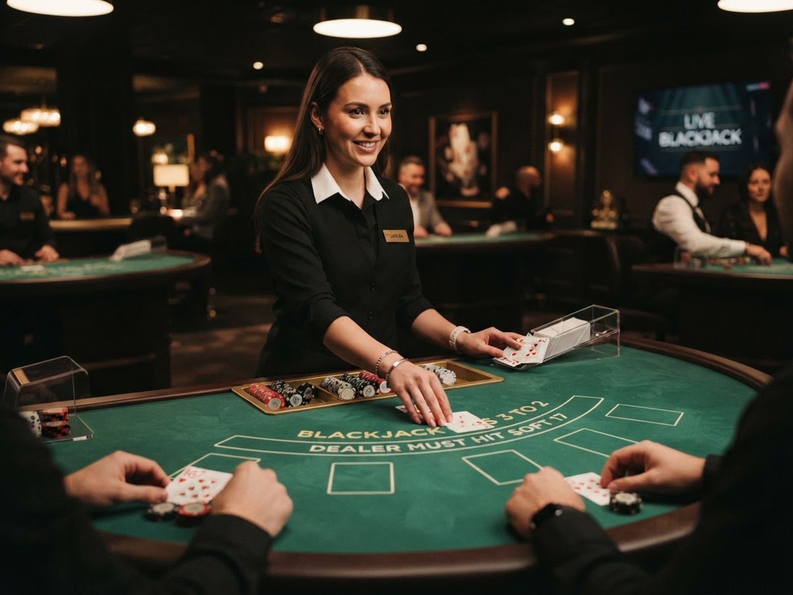 Mesa de blackjack casino en vivo con crupier