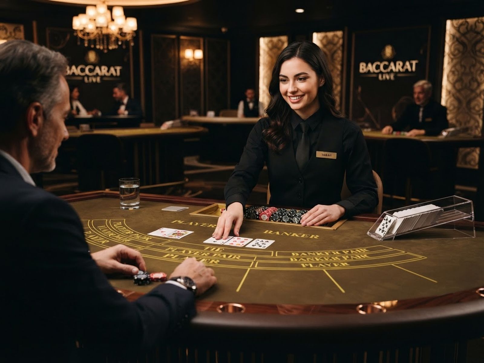 Mesa de baccarat casino en vivo con crupier